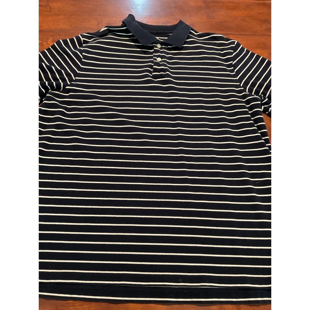 J.Crew Mens XL Navy Blue White Striped Cotton Pique Short Sleeve Polo Shirt